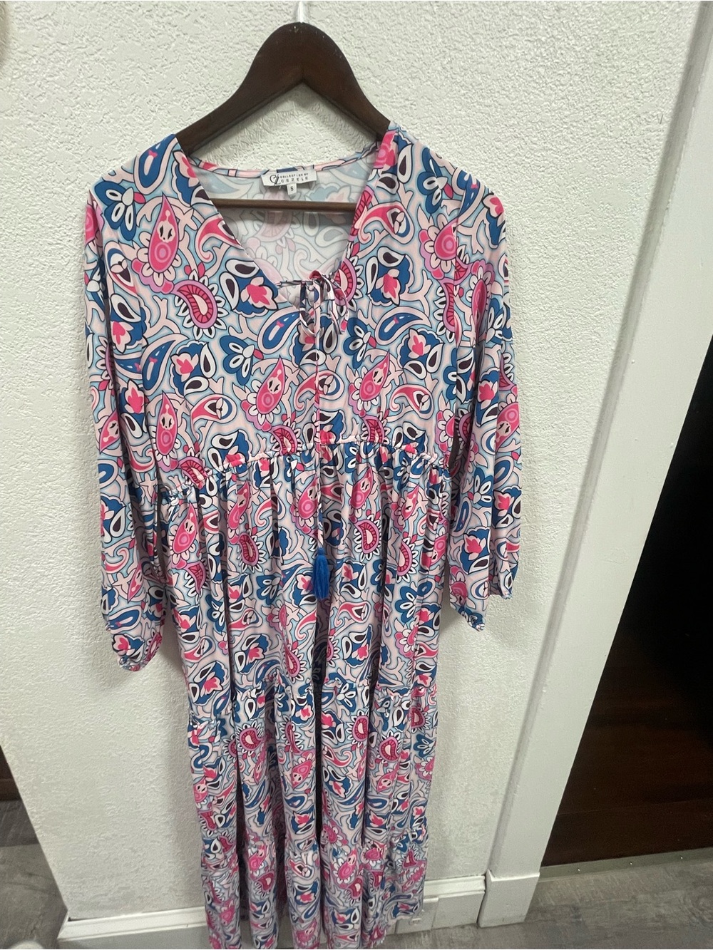 Paisley Tie-Front Maxi Dress in Pink & Blue